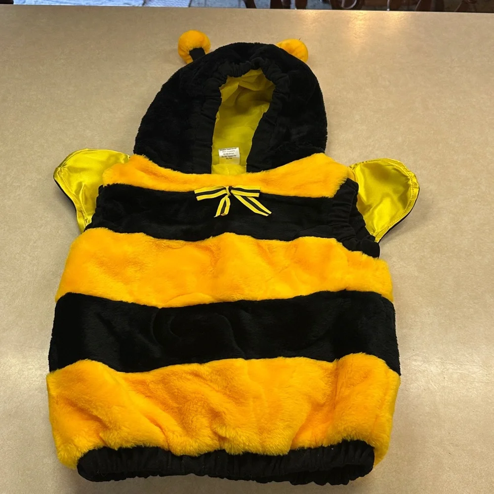 Bumble Bee Costume Pull Over Shortsleeved With Hood & Antenna Black/Yellow 12-24